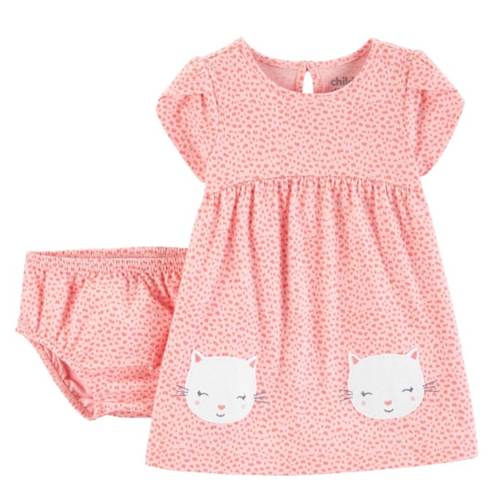 Girl’s Cat Dress with Diaper Cover Size 18m New